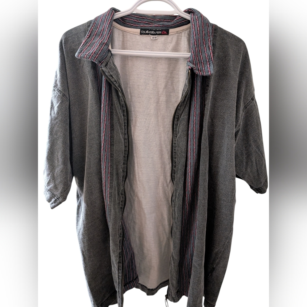 Vintage Quiksilver Gray Button Down Shirt with Striped Detail